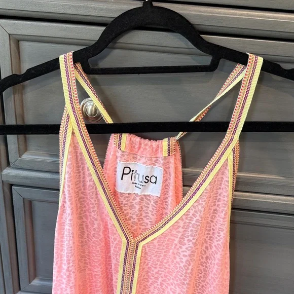 Pitusa Coral with Yellow Trim swim cover-up - Picture 2 of 3